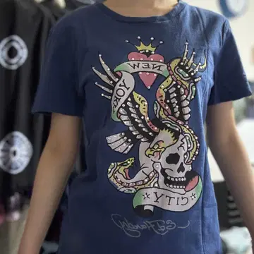 Ed Hardy 반팔 티셔츠 네이비 펑크 y2k 스컬