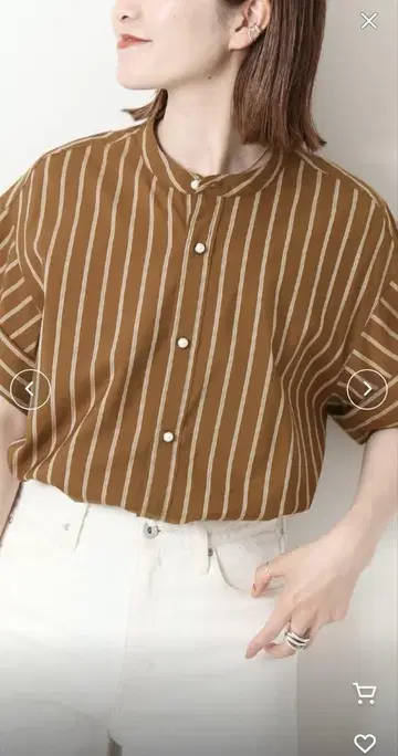 Spick & Span 코튼 실크 펄 버튼 턱 슬리브 셔츠