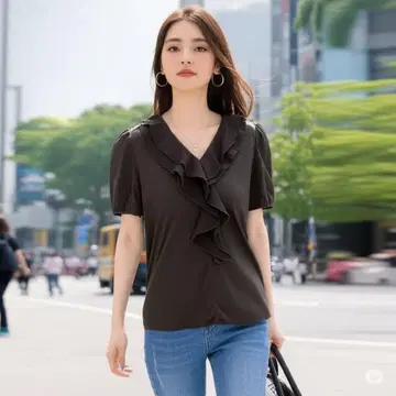 [대특가] INTER PLANET 반팔 셔츠 블랙 M 프릴