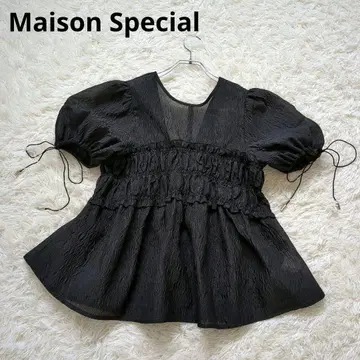 미사용급 Maison Special 시어 자카드 2WAY 퍼프 탑 블랙