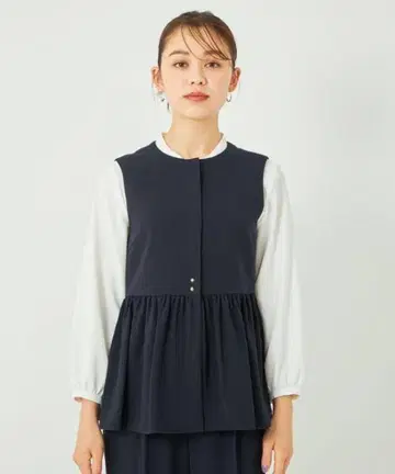 그린 라벨 베스트 페플럼 블라우스 네이비 주름 방지