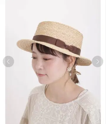 미사용 사만사 모스모스 라피아 캉캉 모자 밀짚모자 리본 브라운