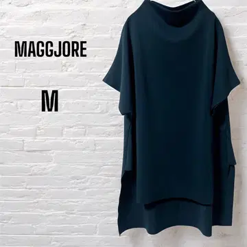 MAGGIORE 부드러운 반팔 상의 M 하이넥 신축성 백 롱