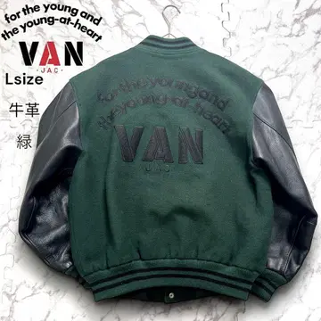 L/레어 컬러 VAN JACKET 바시티 자켓 아치 로고 그린 소가죽