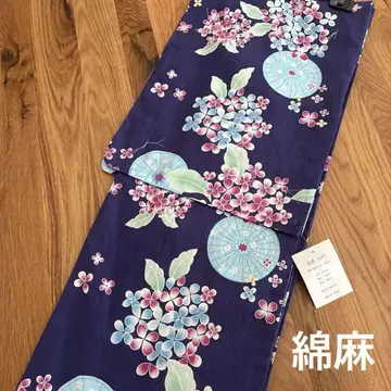 유카타 미사용 새상품 수국 꽃무늬 네이비 성인 면마