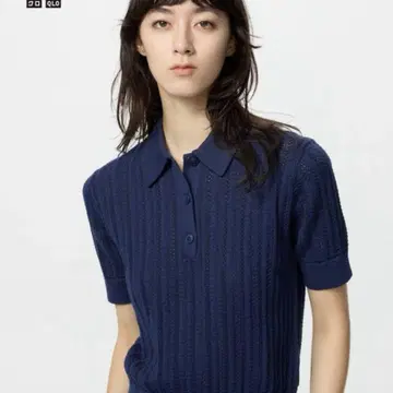 유니클로 코튼 포인텔 폴로 스웨터 네이비 M