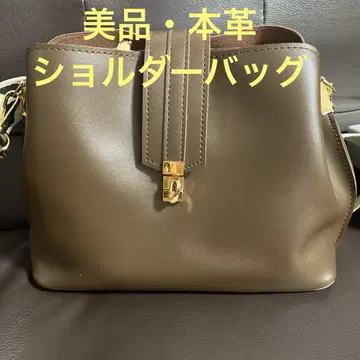 [새상품급] 브라운 천연 가죽 숄더백 지오메트릭 천연 가죽