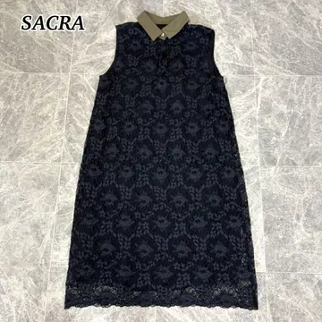 SACRA 사쿠라 슬리브리스 원피스 꽃무늬 레이스 네이비 38