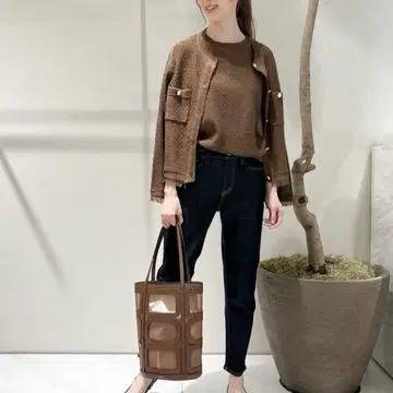 allureville 앙상블 기마 테이프 프린지 가디건 은색 버튼