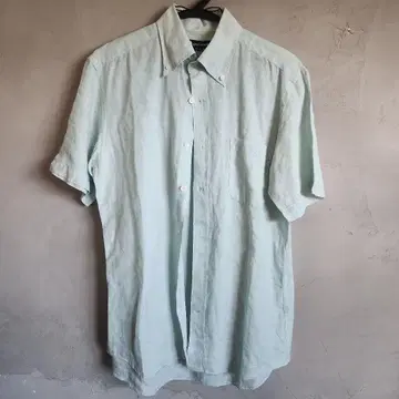 Aquascutum 린넨 반팔 셔츠 M 옅은 비취색