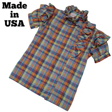[ 새상품급 ] 프릴 블라우스 컬러풀 체크 미국제 SIZE 14 USA
