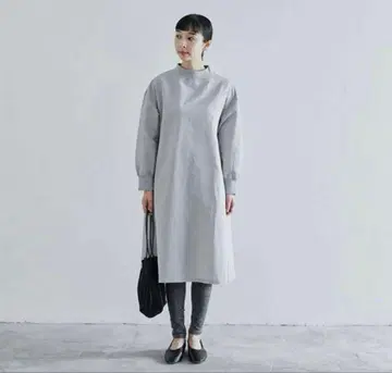 나카가와 마사시치 상점 하이넥 원피스 면 린넨 산뜻한 그레이 새상품급