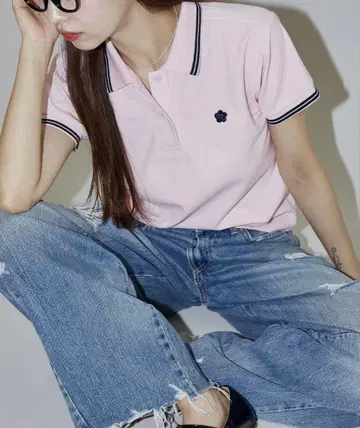 MARY QUANT PUBLUX 원포인트 자수 피케 셔츠 핑크