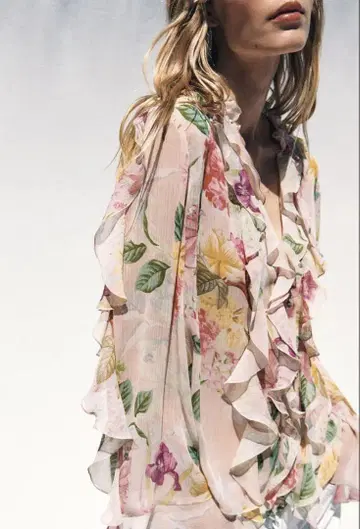 ZARA 꽃무늬 프릴 긴팔 블라우스 택 포함 S