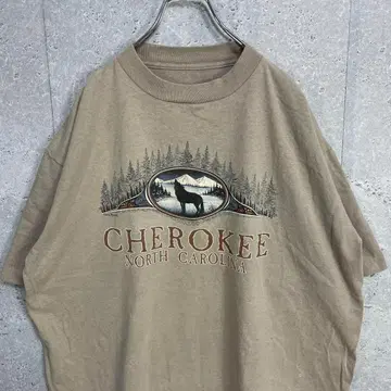 90s 싱글 스티치 체로키 노스캐롤라이나 프린트 티셔츠 2XL 정도