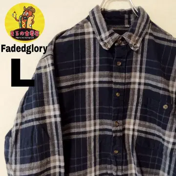 USA 구제 의류 Fadedglory 플란넬 셔츠 L 네이비 브라운 체크