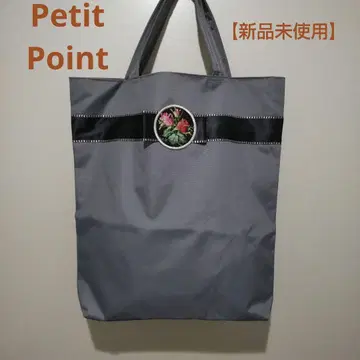미사용 새상품 Petit Point 토트백 그레이 꽃 자수 모티브 리본