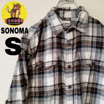 USA 구제 의류 SONOMA 플란넬 셔츠 S 브라운 화이트 체크