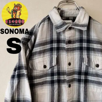 USA 구제 의류 SONOMA 플란넬 셔츠 S 다크 네이비 화이트 체크