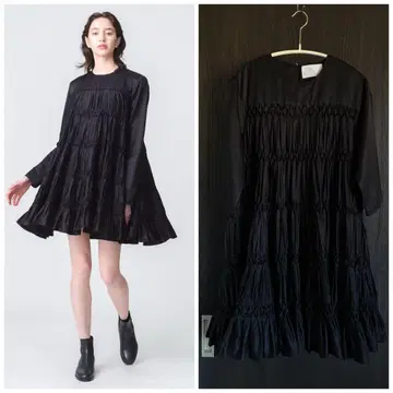 블랙 플리츠 디자인 원피스