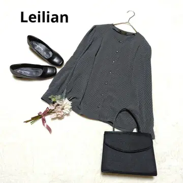 F119 레리안 노카라 긴팔 블라우스 다크 그레이 어깨 패드 오피스