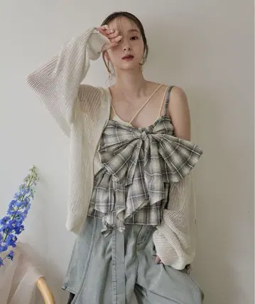 ombre check double ribbon bustier