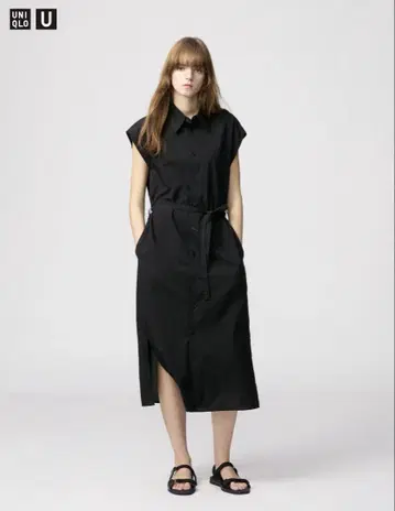 2025년 새상품 UNIQLO U 코튼 셔츠 원피스 민소매 블랙 L
