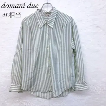 e5034 도마니 Due 4L 상당 스트라이프 긴팔 셔츠 그린 x 화이트