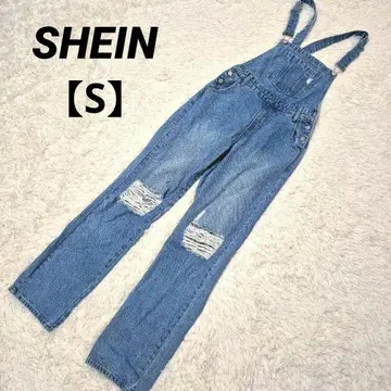 SHEIN [S] 데미지 데님 라이트 블루 오버롤 멜빵바지