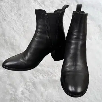 파비오 루스코니 사이드 고어 부츠 V컷 와이드 힐 블랙 가죽 39