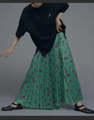 vintage 프린트 플리츠 스커트