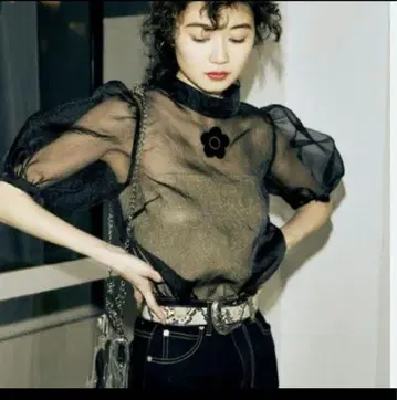 마리콴트 블랙 시스루 블라우스 MARYQUANT 라벨 에튀드 시어