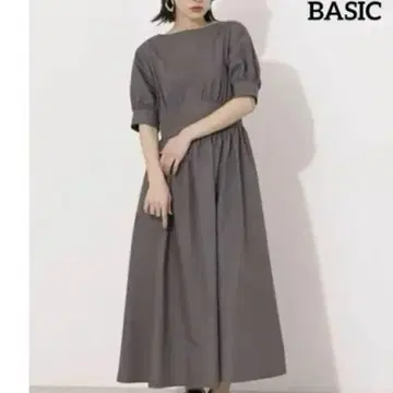 내추럴 뷰티 베이직 반팔 롱 원피스 허리 개더