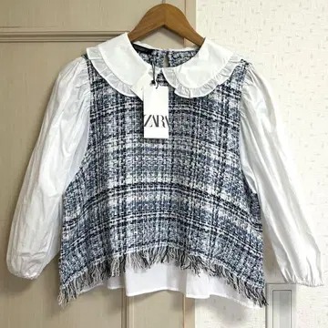 [새 상품] ZARA 트위드 세일러 칼라 블라우스 블루