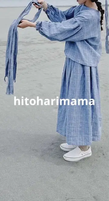 hitoharimama 히토하리마마 린넨 풀오버 블라우스 체크
