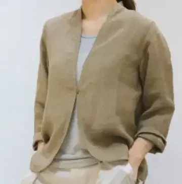 evameva 린넨 노카라 긴팔 셔츠 샌드
