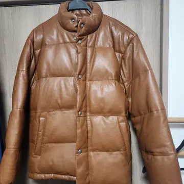 브라운 퀼팅 가죽 재킷