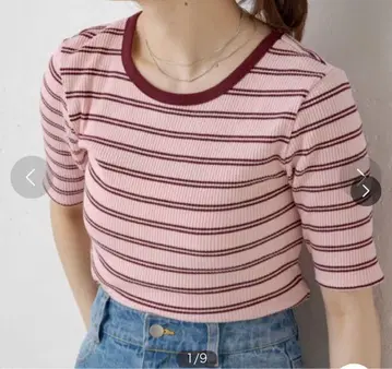 스트라이프 라운드넥 반팔 티셔츠 F