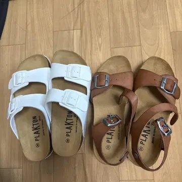 PLAKTON 샌들 화이트 브라운