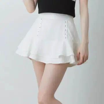 앙크루즈 리본 자카드 플레어 치마바지 화이트 택 포함 미사용 새상품