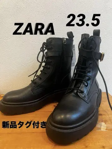 ZARA 블랙 통굽 레이스업 부츠