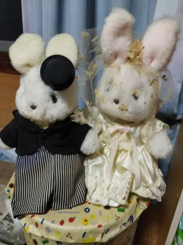 토끼 봉제 인형 턱시도와 웨딩 드레스