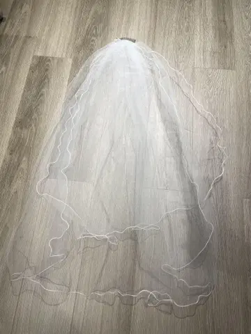 화이트 롱 쉬폰 웨딩 베일