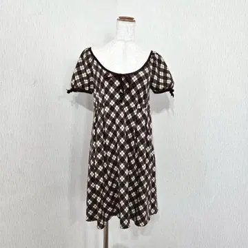 Brownie bee 체크 무늬 반팔 원피스 브라운 계열 (38)