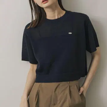 크루넥 크롭 스웨터 센스 오브 플레이스 네이비