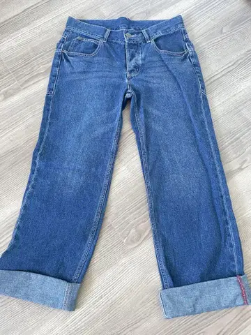 PAOPAO 데님 블루 와이드 레그 청바지