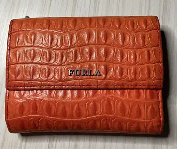 FURLA 접이식 지갑 오렌지 소가죽 악어 엠보싱