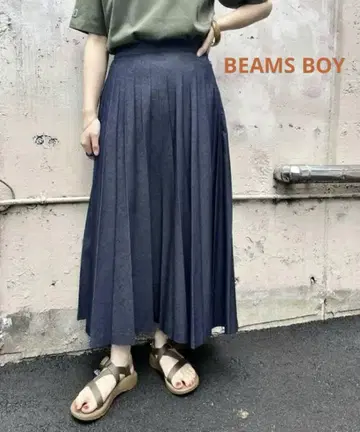 BEAMS BOY 데님 아코디언 플리츠 스커트 블루 1 사이즈