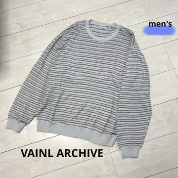 VAINL ARCHIVE 그레이 시스루 짜임 보더 니트 스웨터 긴팔