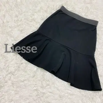 리에스 플레어 스커트 밑단 플레어 절개 무릎 위 기장 허리밴딩 블랙 S